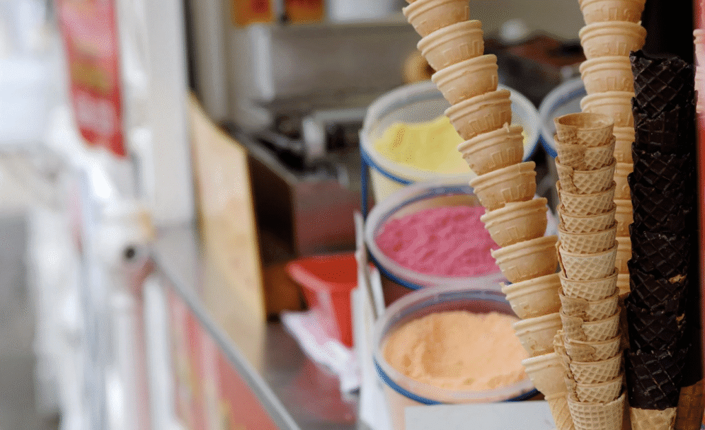 Ice cream vendor serving cones at The Alresford Show