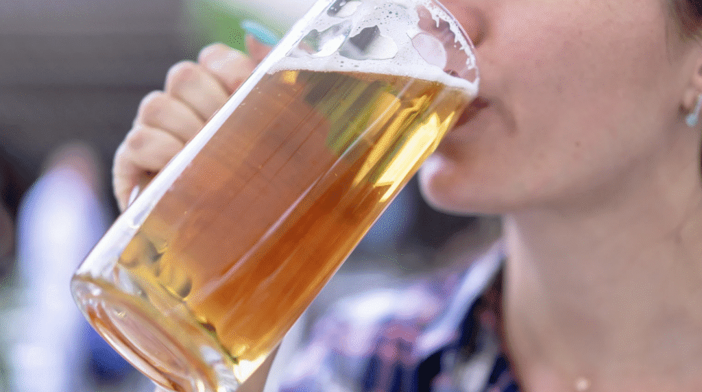 Cold pint of beer held at The Alresford Show bar tent