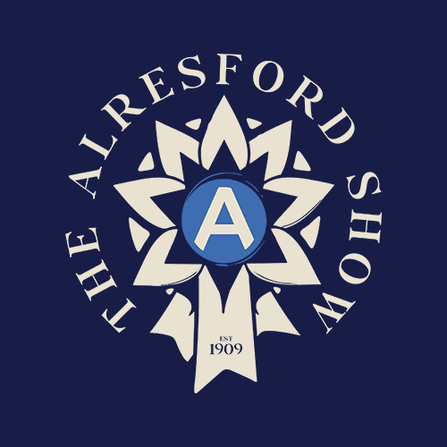 The Alresford Show logo featuring a cream and blue rosette with central A and EST 1909 ribbon