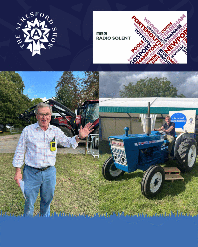 Charlie Corbett (Chair) and Ed Petit-Mills (Trustee) at the showground on set up day ahead of interviews with BBC Radio Solent